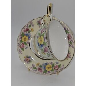 Vintage Colclough Tea Cup and Saucer, White w/Pale Blue Panel, Floral Bouquet